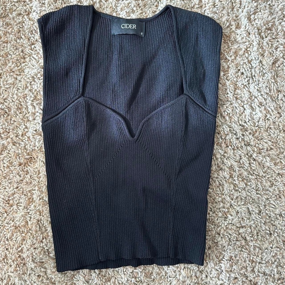 Cider Black Ribbed Sweetheart Neck Sleeveless Knit Bustier Top Small